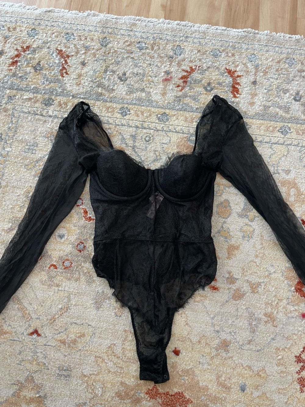 Victoria's Secret Black Sheer Lace Bodysuit with Underwire